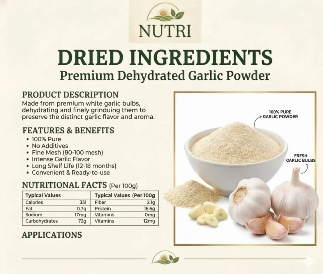 Garlic Powder 80-100 Mesh - Food & Agriculture by Nutri Dried Ingredients