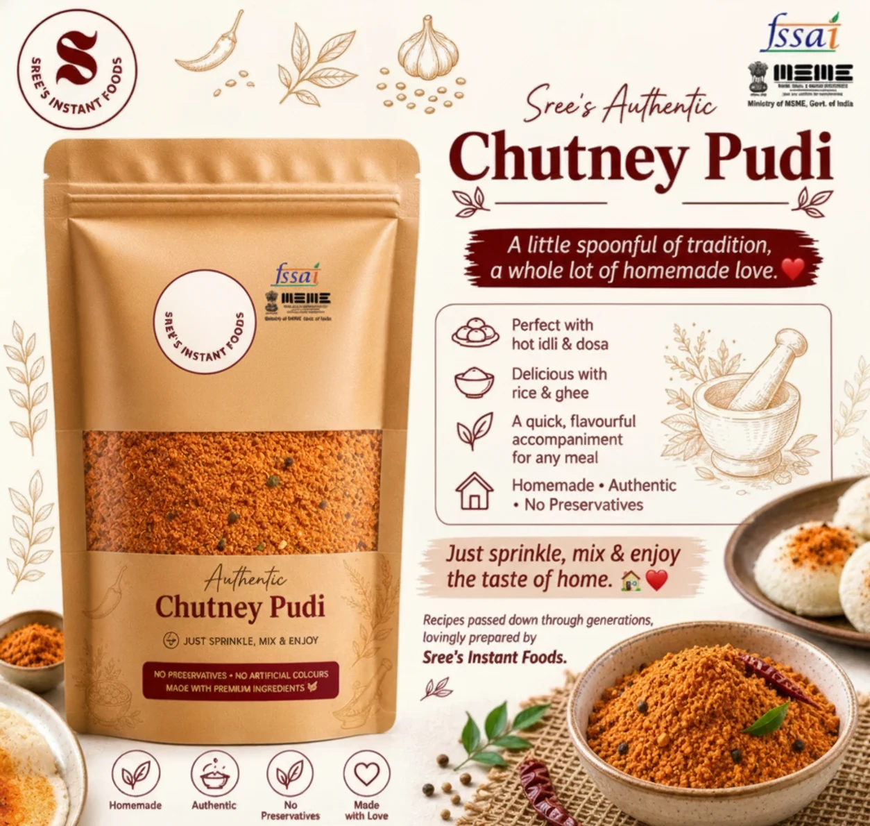 Authentic South Indian Chutney Pudi - Food & Agriculture by Sree's Instant Foods