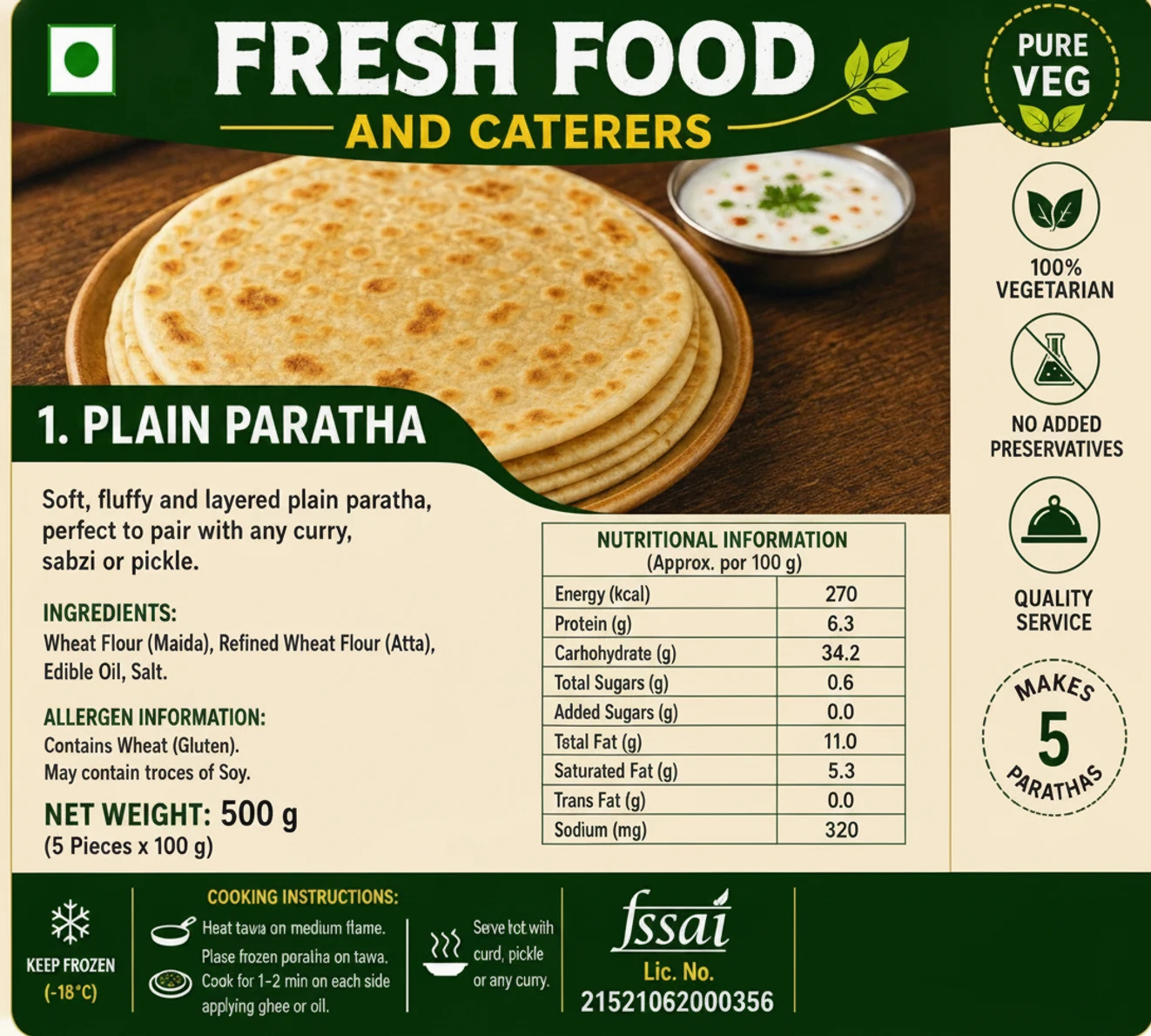 Frozen Plain Paratha - Food & Agriculture by Fresh Food and Caterers