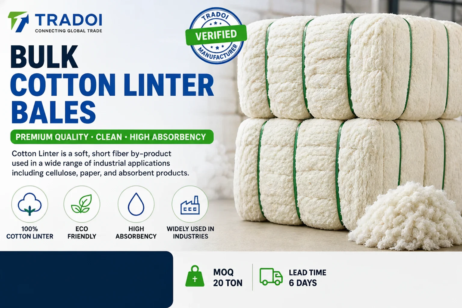 Premium Cotton Linter Bales - Textiles & Apparel by M.G. Cotton Factory