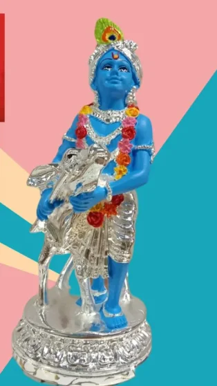 Silver Plated Krishna Cow Idol - Handicrafts & Gifts by Deewin Dreamz