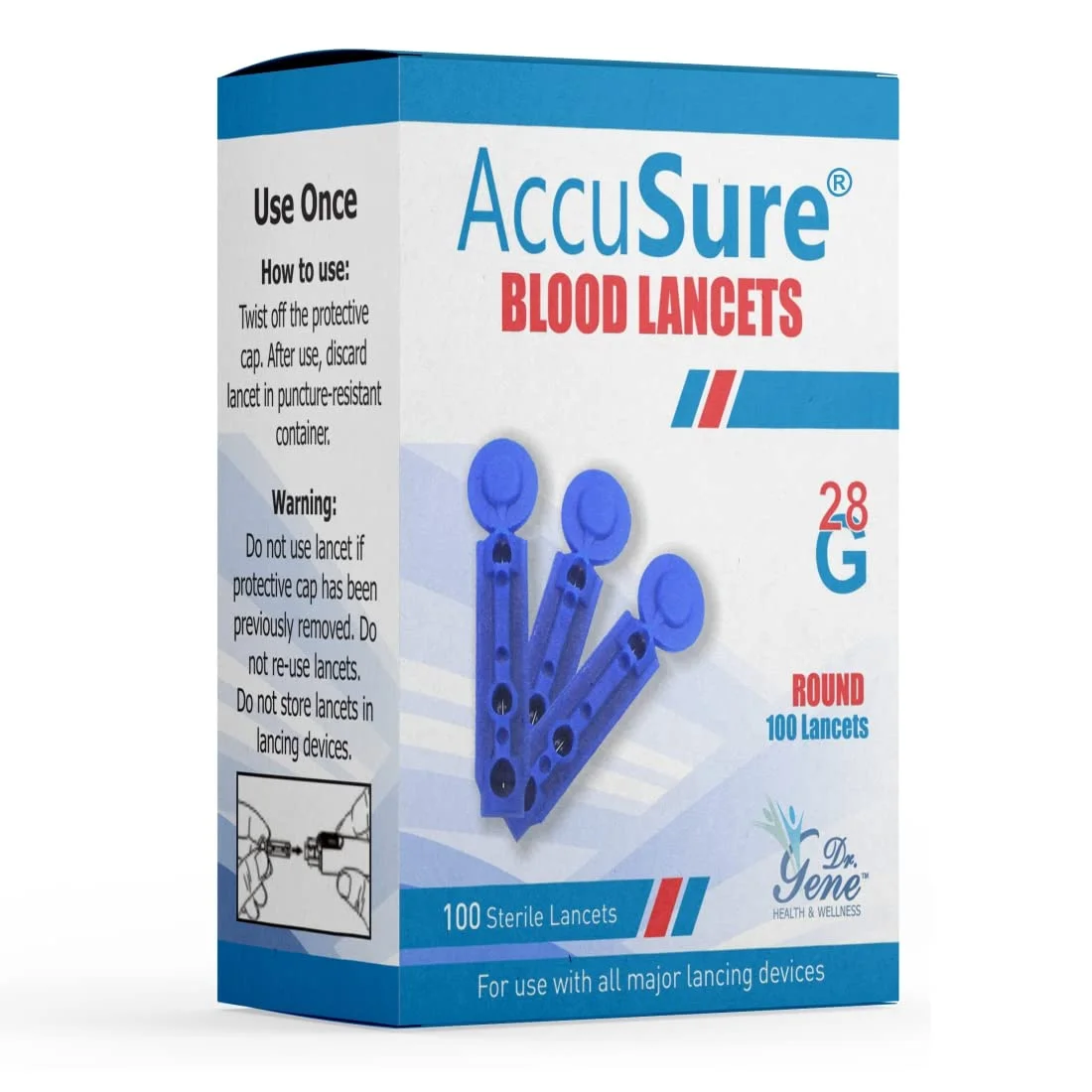 AccuSure Blue Round Disposable Lancets 100 Count - Healthcare & Medical by Accurate Surgicals