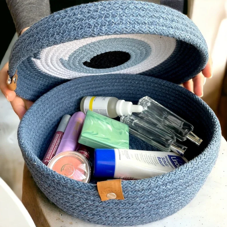 Evil Eye Cotton Rope Storage Basket with Lid - Home & Kitchen by Sanger Handloom