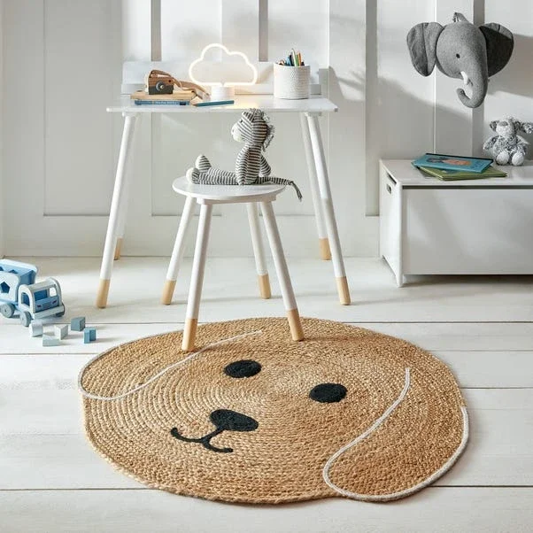 Hand-Braided Round Jute Kids' Rug - Puppy Dog Face - Handicrafts & Gifts by Sanger Handloom