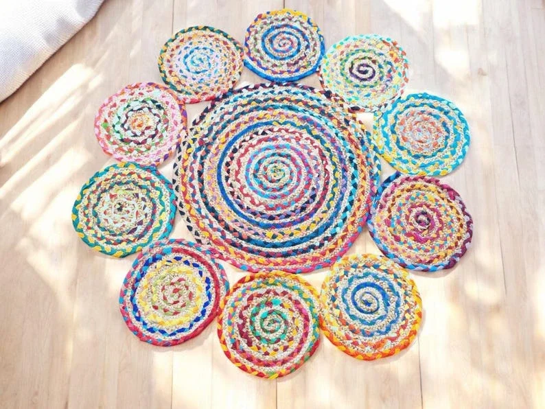 Hand-Braided Jute & Recycled Cotton Flower Rug - Handicrafts & Gifts by Sanger Handloom