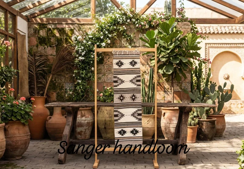 Jute Cotton Blend Geometric Table Runner - Furniture & Interiors by Sanger Handloom