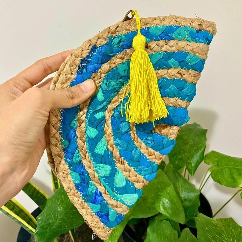 Artisanal Jute Cotton Half-Moon Pouch With Tassel - Footwear, Bags & Leather Goods by Sanger Handloom