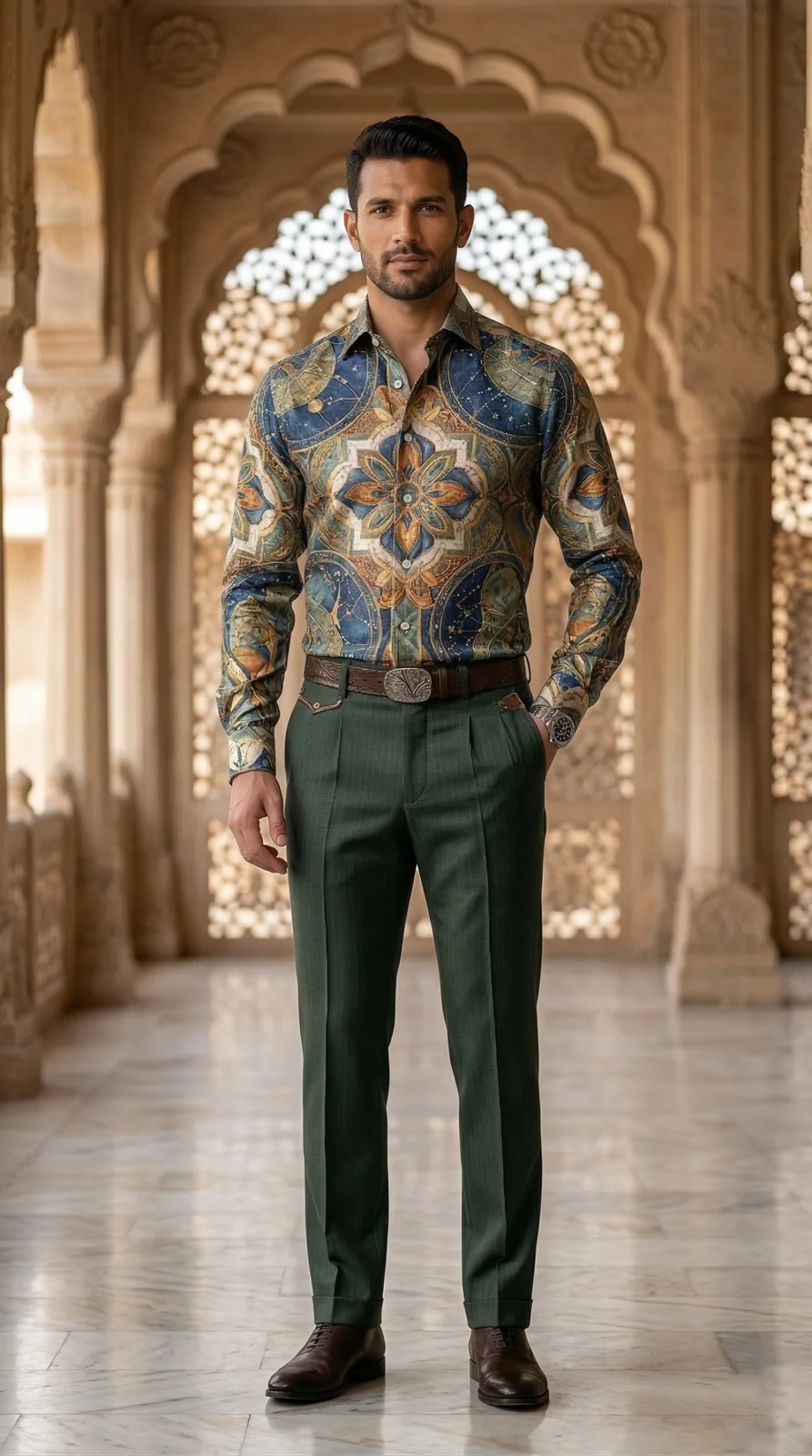 Tailored Men's Shirt with Nautical Celestial Graphic Print - Textiles & Apparel by G M Apparels
