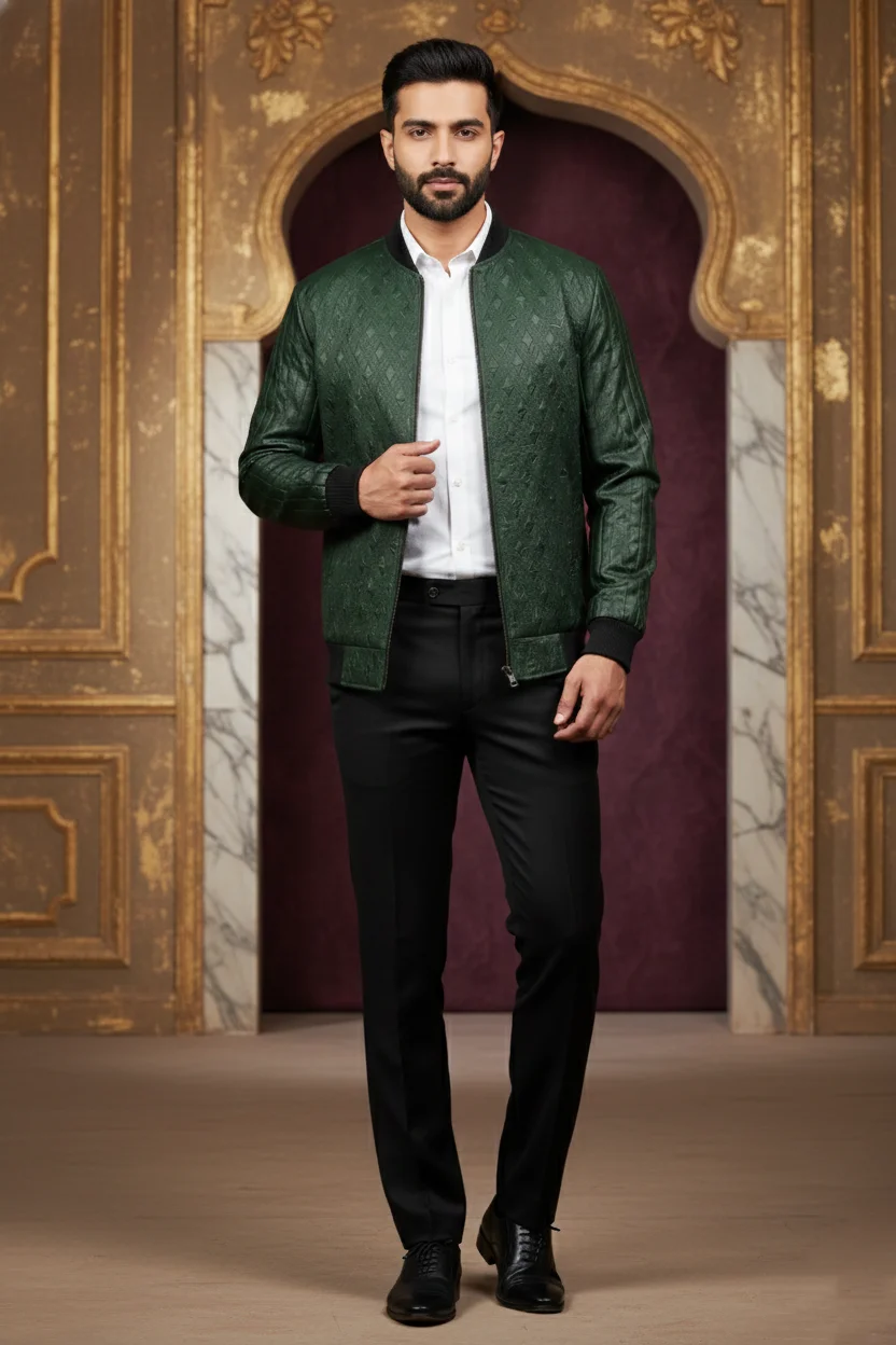 Men’s Emerald Green Diamond Quilted Bomber Jacket - Textiles & Apparel by G M Apparels