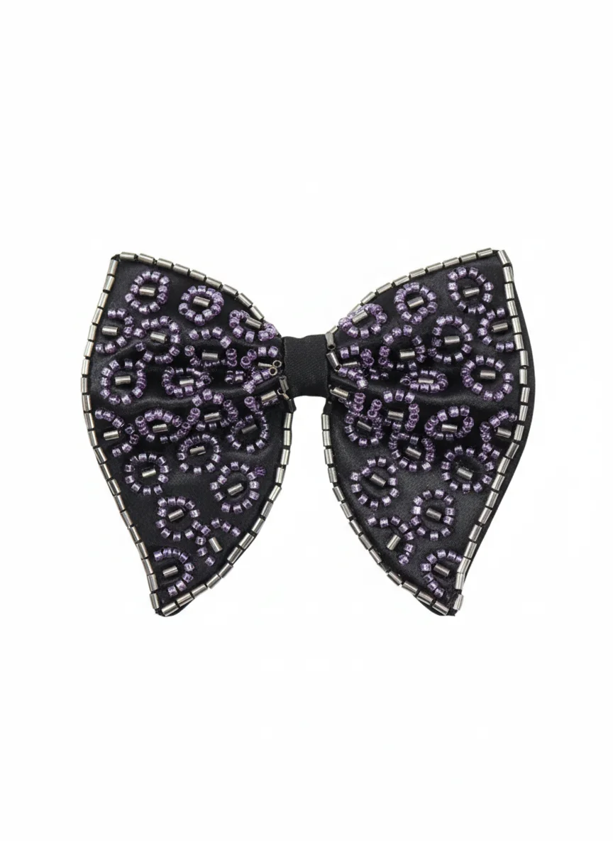 Hand-Beaded Geometric Silk Bow Tie - Textiles & Apparel by G M Apparels