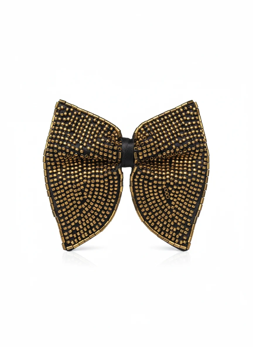 Hand-Crafted Gold Beadwork Butterfly Bow Tie - Textiles & Apparel by G M Apparels