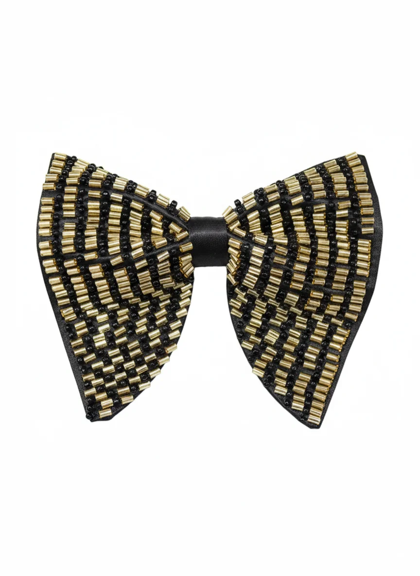 Hand-Beaded Fabric Butterfly Bow Tie - Textiles & Apparel by G M Apparels