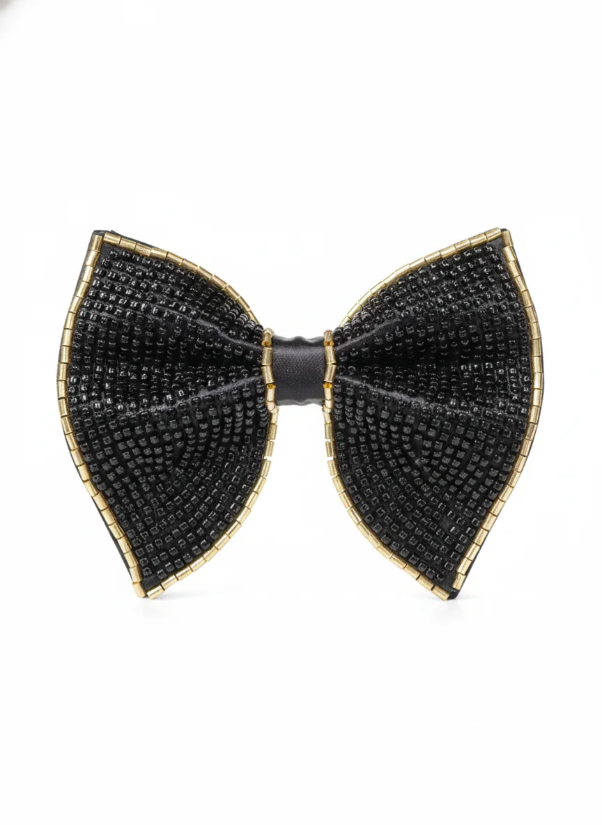 Textured Beaded Bow Tie, Black and Gold - Textiles & Apparel by G M Apparels