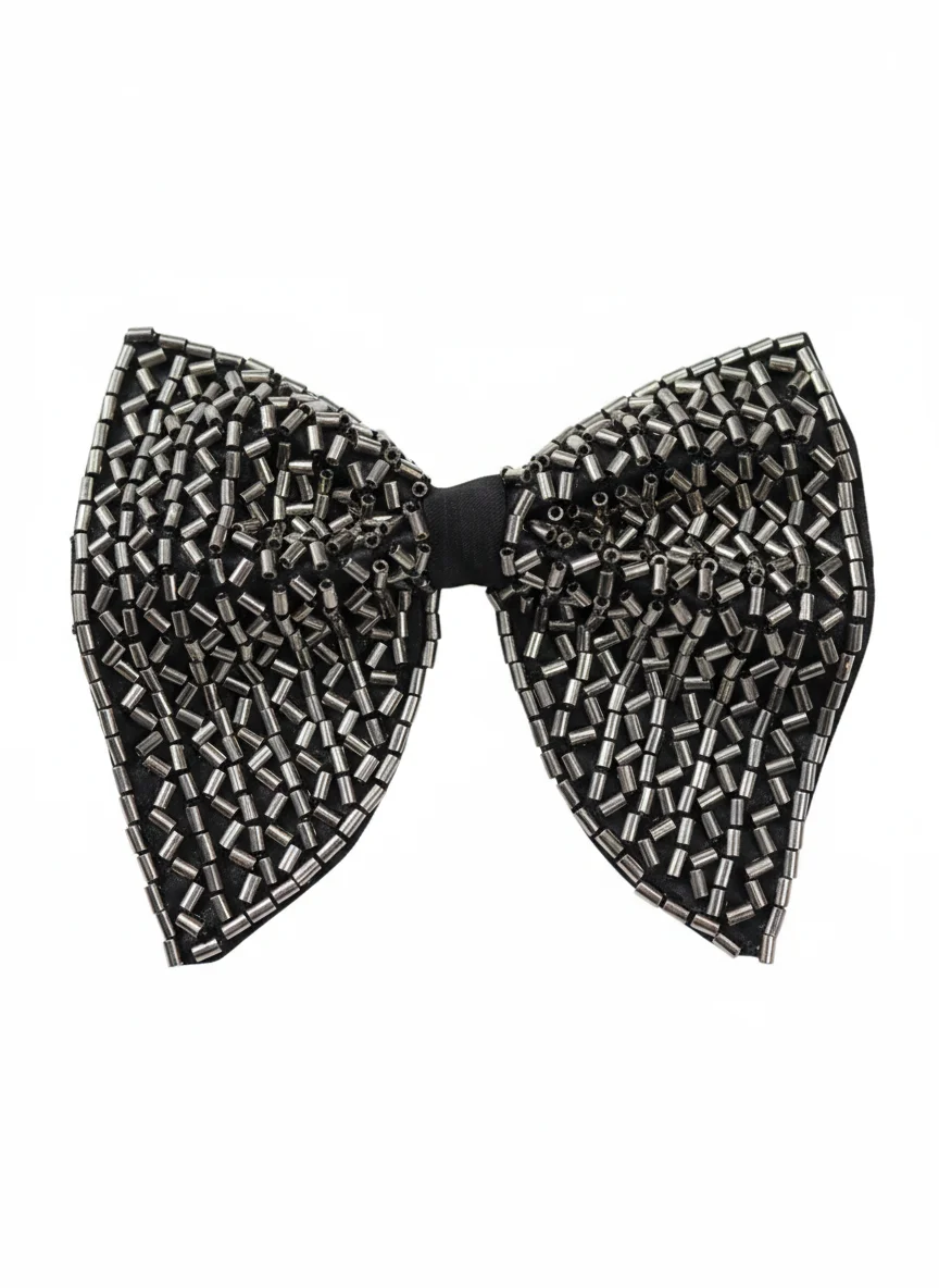Black Metallic Embroidered Pre-Tied Bow Tie - Textiles & Apparel by G M Apparels