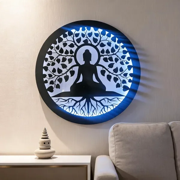 ONUR DECORS Metal Spiritual Buddha Tree Of Life Round LED Wall Light - Furniture & Interiors by Golden Engg Works