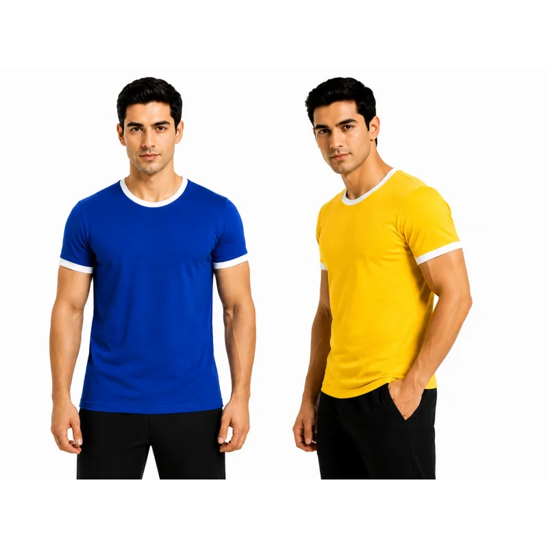 100% Cotton Round Neck T-Shirts with Contrast Trims - Textiles & Apparel by Rahul Exports