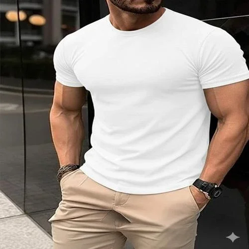 Men's Cotton Slim Fit Round Neck T-Shirt - Textiles & Apparel by Rahul Exports