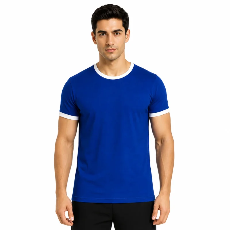 Men's Royal Blue Cotton Blend Round Neck T-Shirt - Textiles & Apparel by Rahul Exports