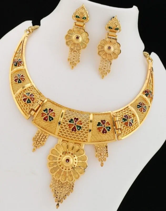 1 Gram Gold-Plated Brass Copper Jewelry Set - Gems & Jewelry by Jai Maa Banjari Artificial Jwellery