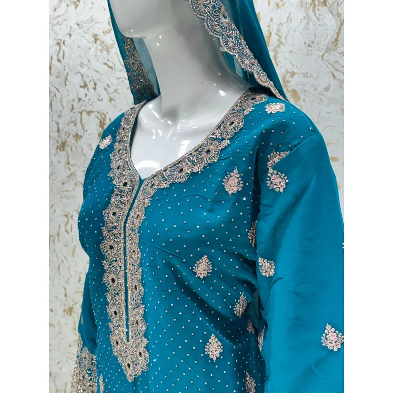 Partywear Top Dupatta With 12 Kali Plazo Suit - Textiles & Apparel by NR Fashion