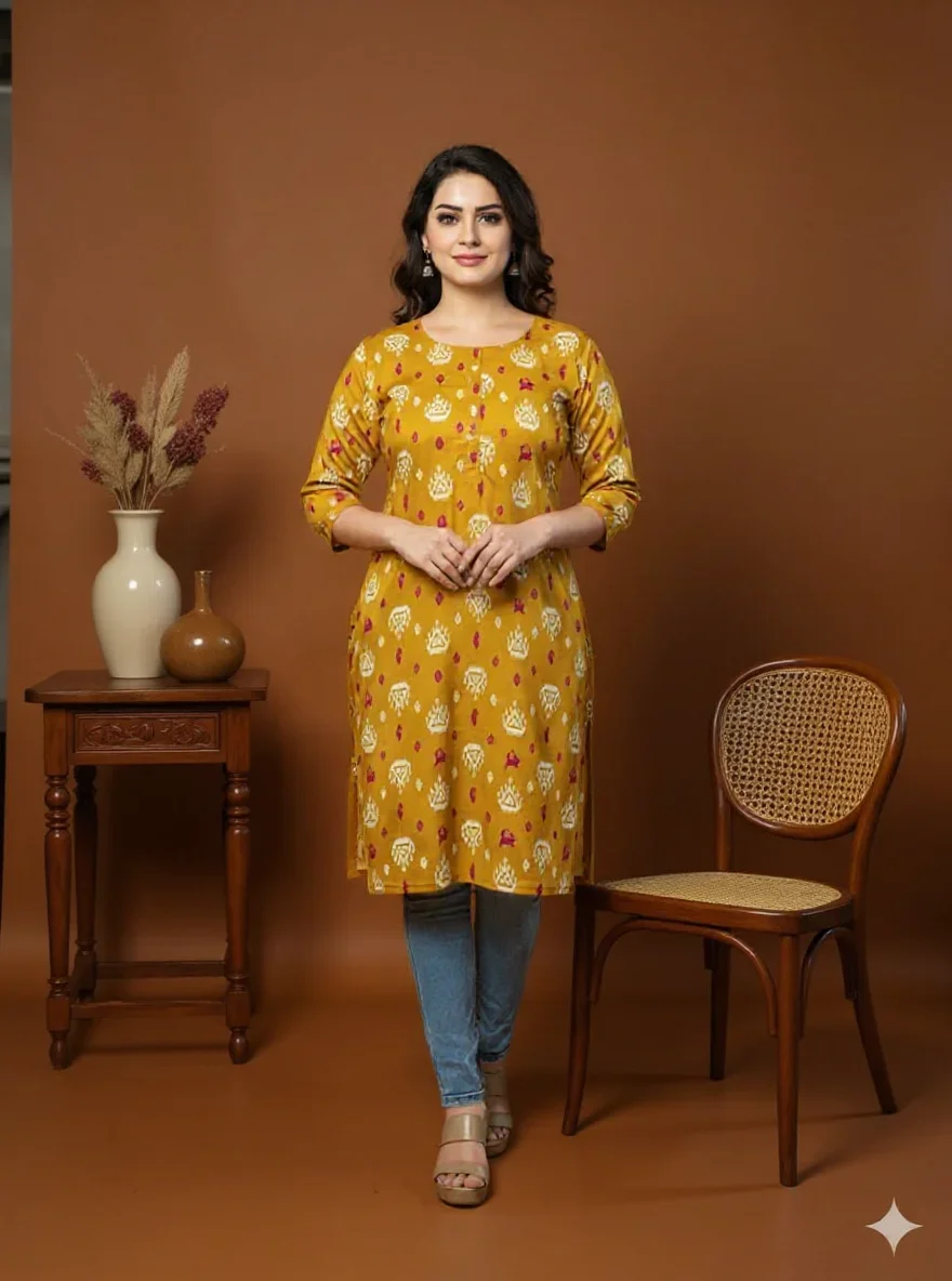 Embroidered Rayon Viscose Kurti Set Cream With Floral Design - Textiles & Apparel by Effortless Fashions