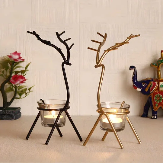 Deer Shape Decorative Handcrafted Metal Tea Light Holder - Home & Kitchen by K R Trader Enterprises