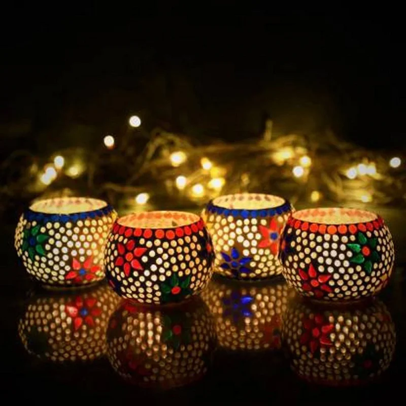 Ecraftndia Mosaic Glass Light Holders Set of 4 - Home & Kitchen by K R Trader Enterprises