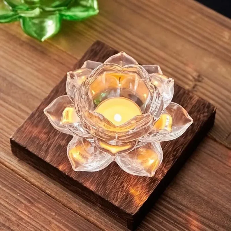 Glass Lotus Flower Tea Light Candle Holder Set - Home & Kitchen by K R Trader Enterprises