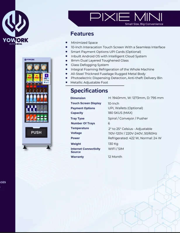 Pixie Mini Smart Vending Machine With 10-Inch Touchscreen - Machinery & Equipment by Yowork Weserve LLP