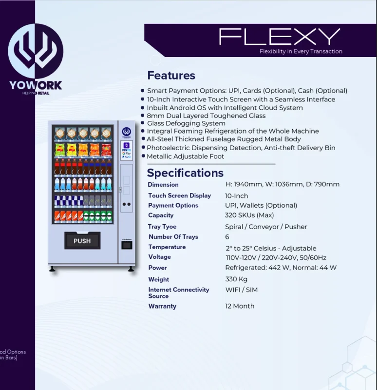 Flexy Smart Refrigerated Vending Machine 10-Inch Touchscreen - Machinery & Equipment by Yowork Weserve LLP
