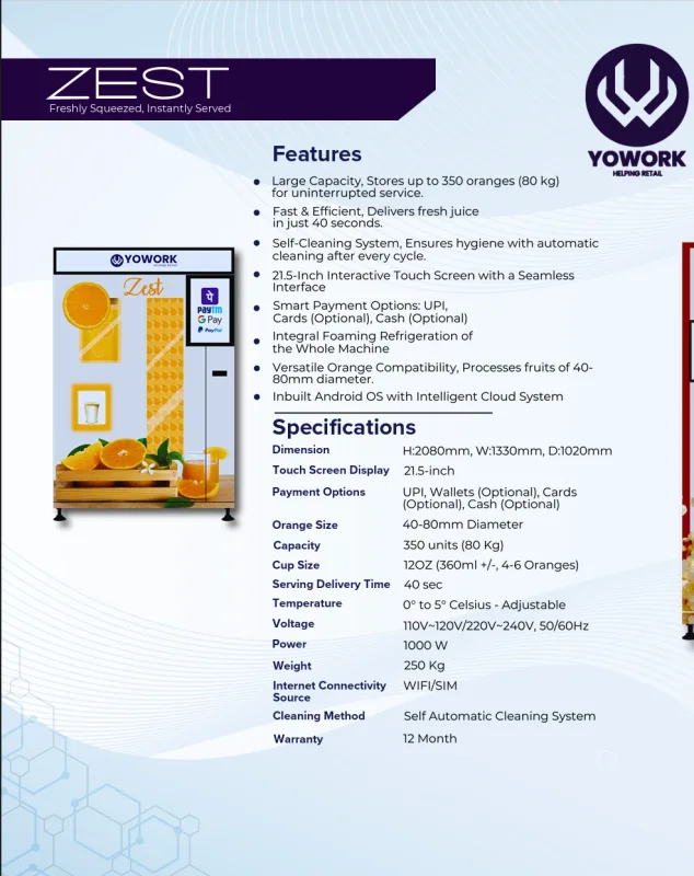 Zest Freshly Squeezed, Instantly Served - Machinery & Equipment by Yowork Weserve LLP