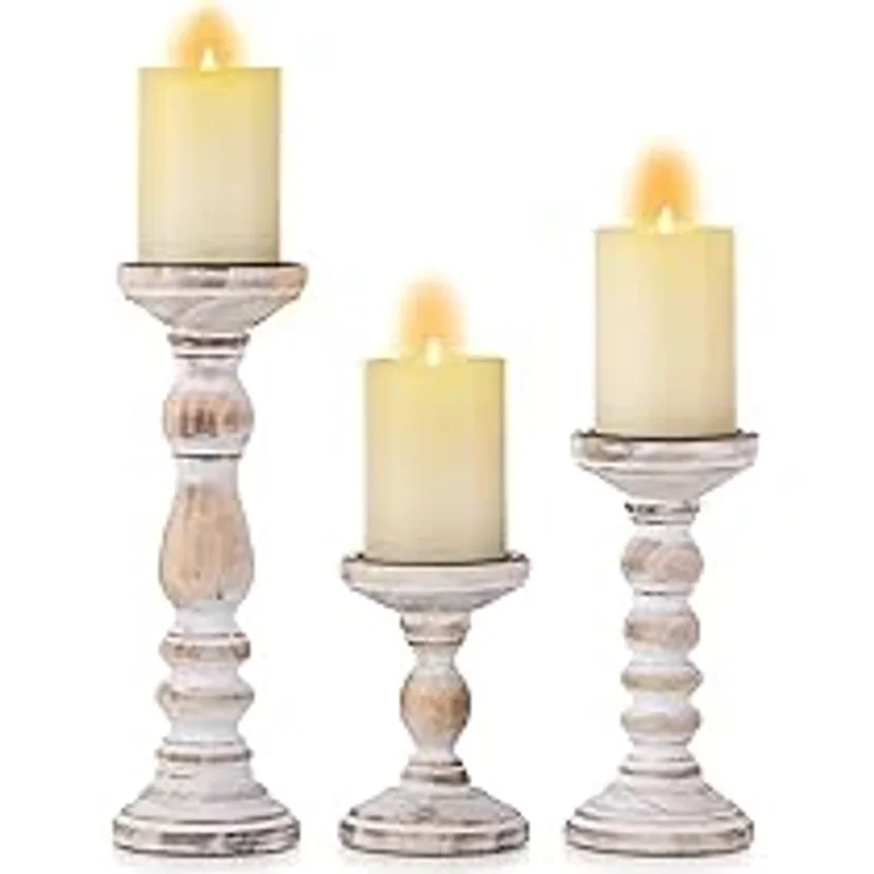 Distressed White Wooden Candle Holder - Home & Kitchen by Brothers International