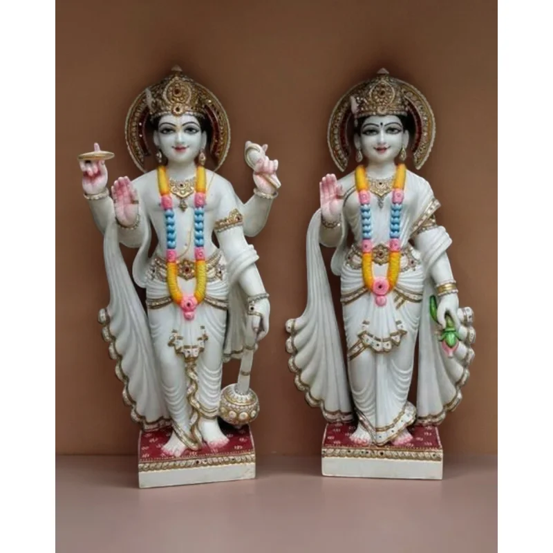 Vishnu Lakshmi Marble Murti 21 Inch for Home Temple - Handicrafts & Gifts by Diwedi Handicrafts