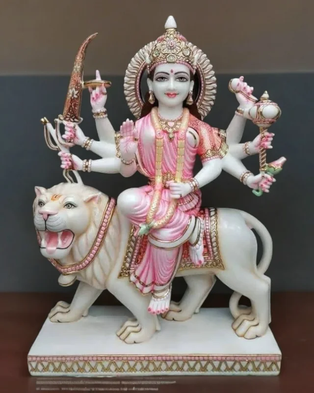 White Marble Durga Statue - Handicrafts & Gifts by Diwedi Handicrafts