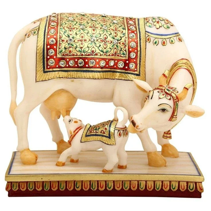 Kaamdhenu Cow Marble Statue 18 Inch - Handicrafts & Gifts by Diwedi Handicrafts