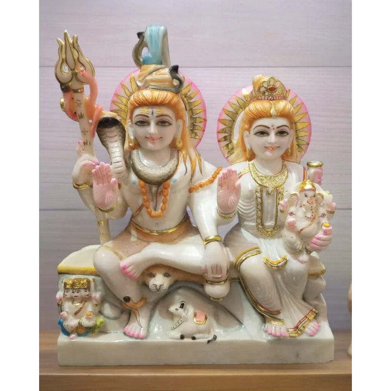 Polished White Marble Gauri Shankar Statue - Handicrafts & Gifts by Diwedi Handicrafts