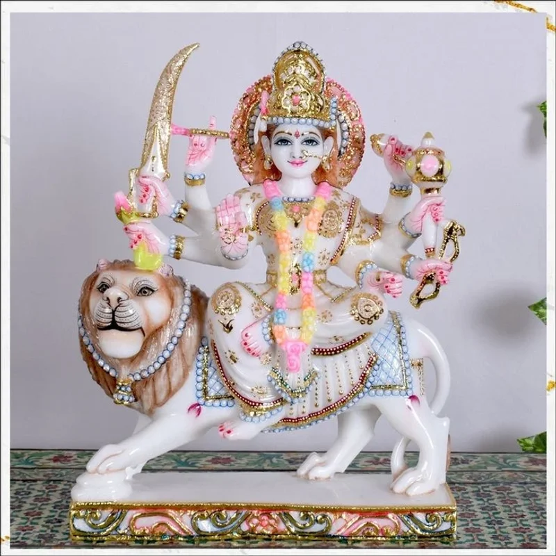 Durga Mata Marble Murti 15 Inch for Home Temple - Handicrafts & Gifts by Diwedi Handicrafts
