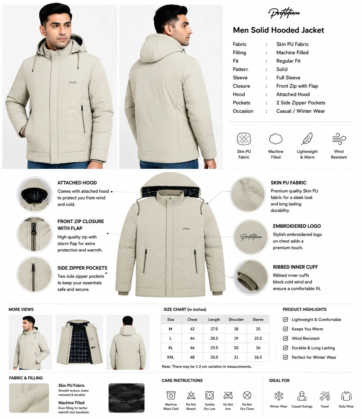 PU Fabric Winter Jackets With Detachable Hood - Textiles & Apparel by NYXO Outerwear