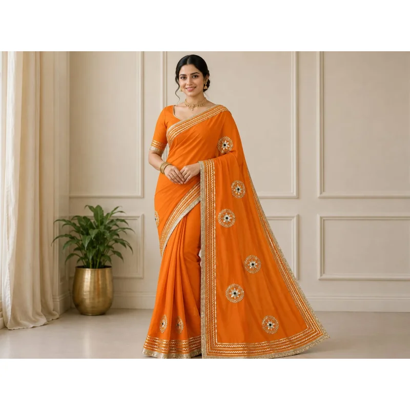 Jorjet Gota Work Ethnic Saree - Textiles & Apparel by Shree Creation Goods