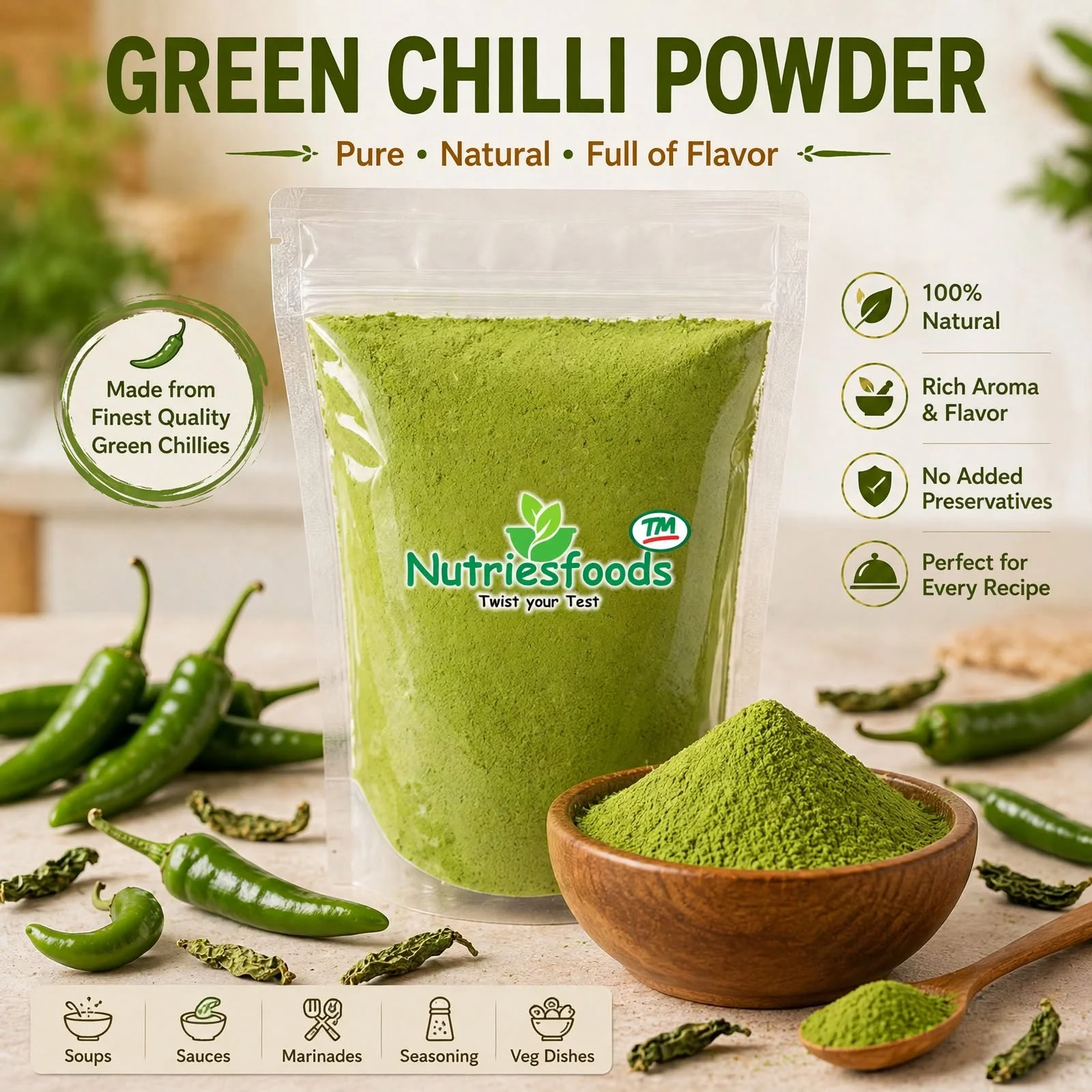Sun-Dried Green Chilli Powder - Food & Agriculture by Nutriesfoods