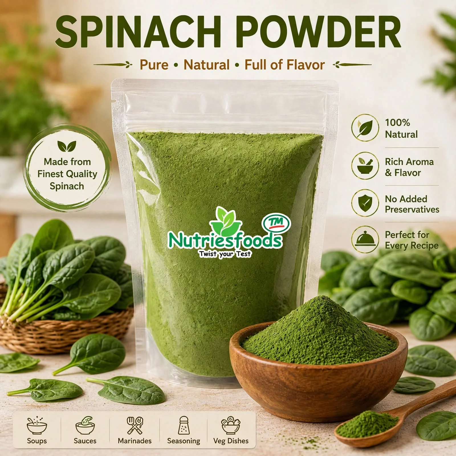Dried Spinach (Palak) Powder - Food & Agriculture by Nutriesfoods
