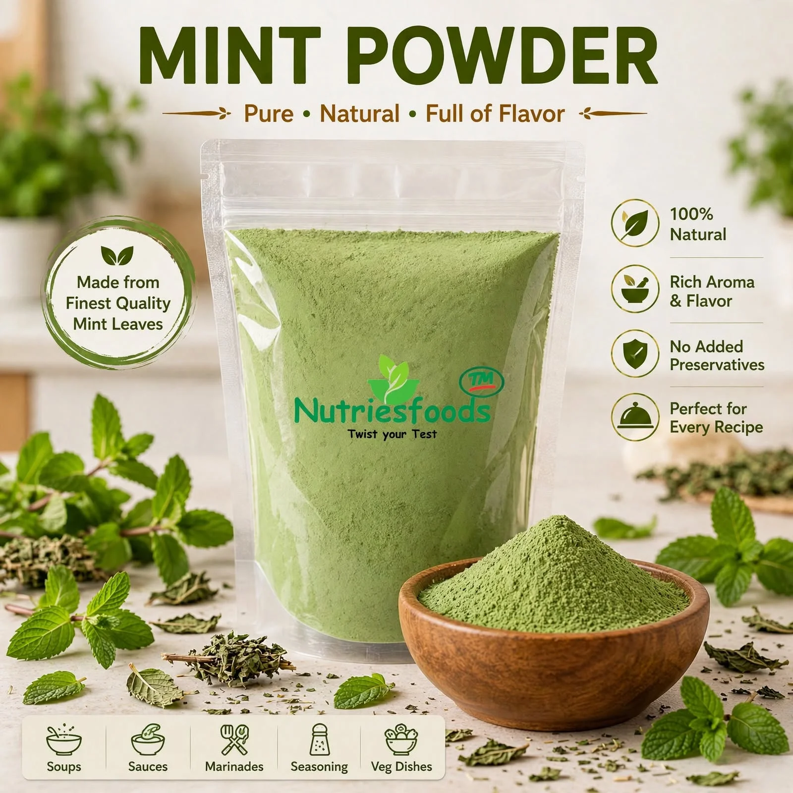 Premium Grade Mint Powder 25kg PP Bag - Food & Agriculture by Nutriesfoods