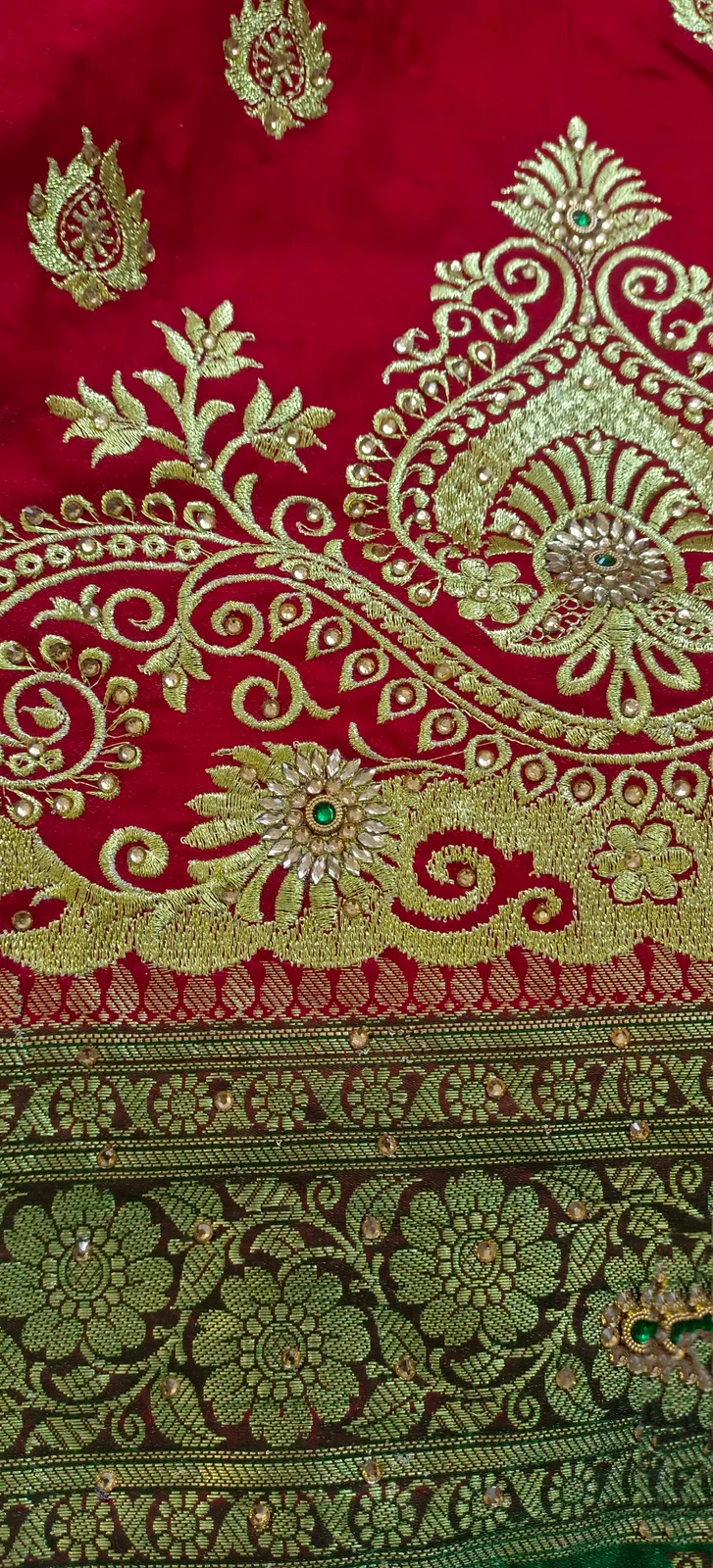 Gauti Zari Stone Work Satin Silk Saree Fabric - Textiles & Apparel by F.F Collection