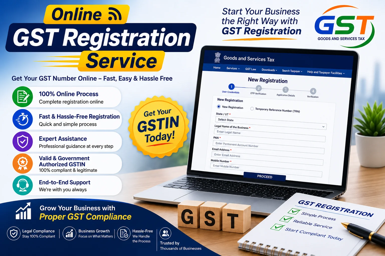 Online GST Registration Service - Business & Professional Services by A 2 Z Accounts and Tax Consultancy Services