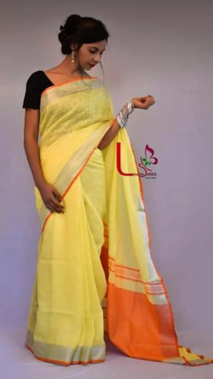 Pure Linen Saree with Blouse Piece - Textiles & Apparel by Saga Handloom & Handicrafts