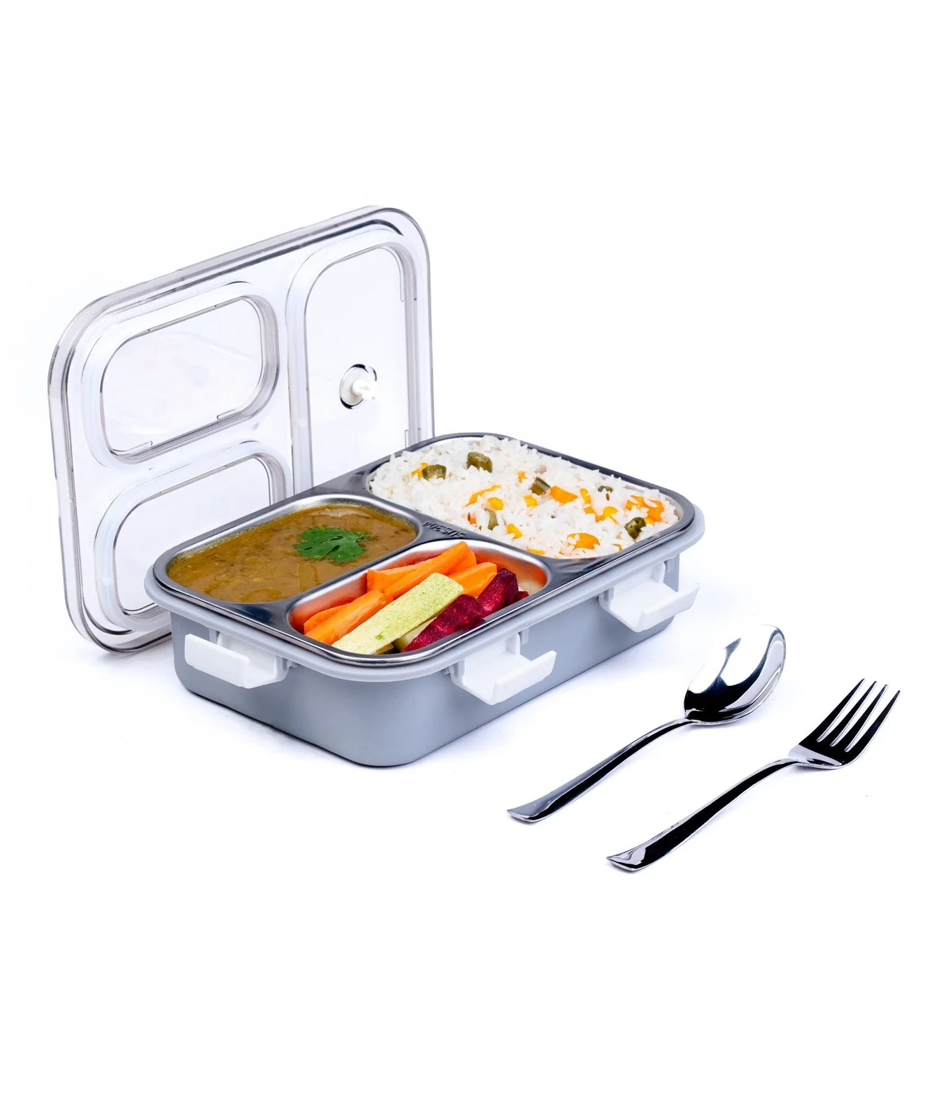 Ibni Bento Leak Proof 3 Compartment Lunch Tiffin Box Freezer Safe Stainless Steel - Home & Kitchen by Ibni Pvt. Ltd.