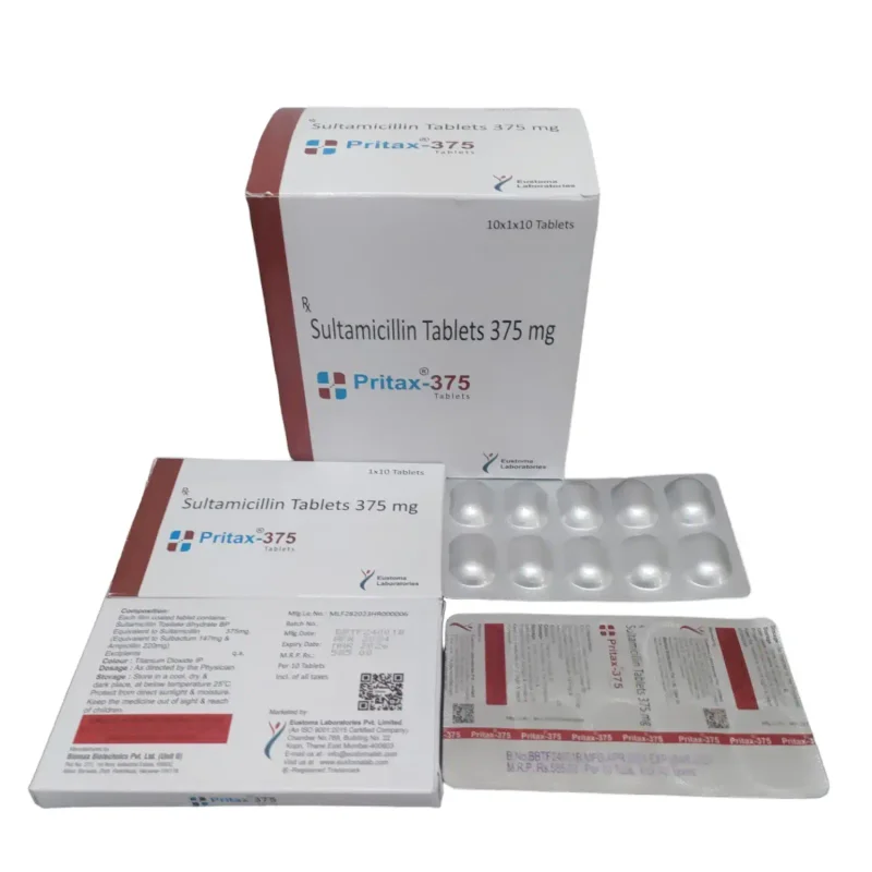 Pritax-375 Tablet ( Sultamicillin 375mg ) - Healthcare & Medical by Eustoma Laboratories Pvt. Ltd.