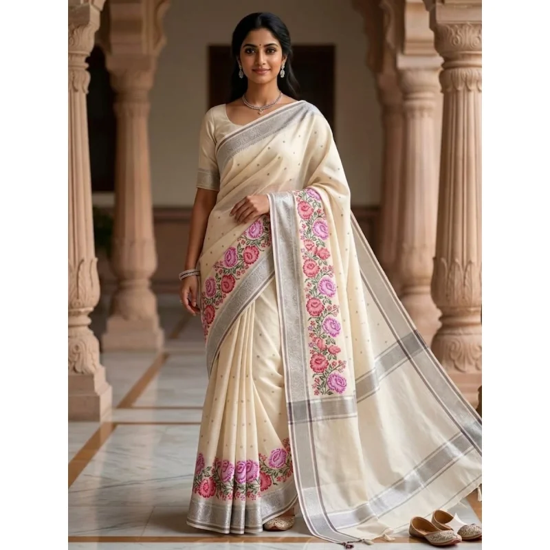 Kota Linen Saree With Banarasi Embroidery - Textiles & Apparel by Toufeeque Ahmad