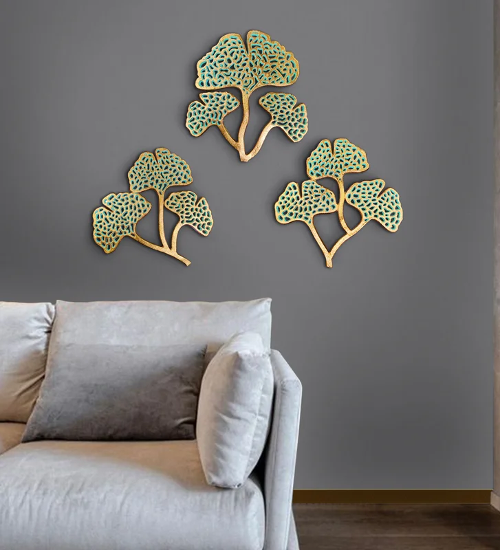 Cocovey Golden Green Aluminium Wall Art Set of 3 – a Fusion of Elegance & Nature - Home & Kitchen by Orobe