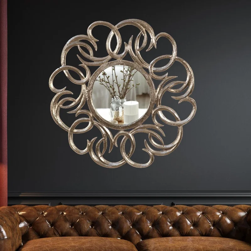 Handcrafted Round Aluminium Wall Mirror with Nickel Finish - Home & Kitchen by Orobe